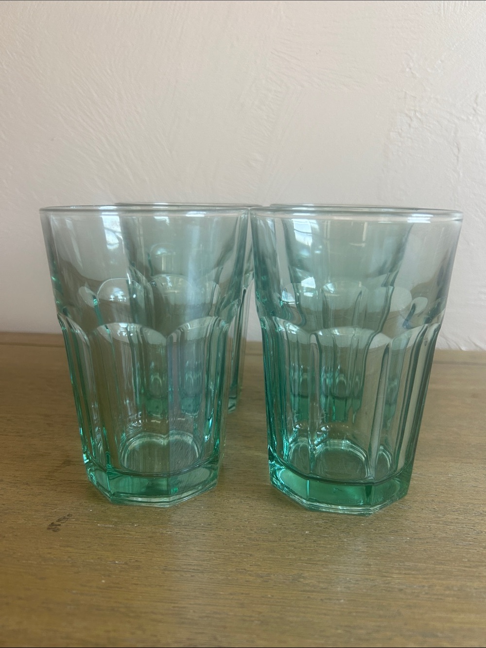 Vintage Libbey 70’s Gibraltar Paneled Tumbles  Spanish Green color. Set Of Four.